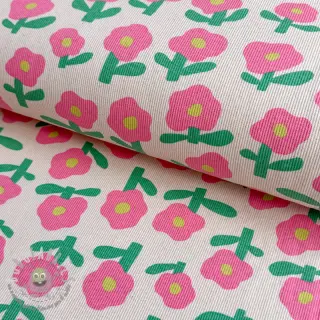 Jersey RIB JENNIFER BOURON Flowers natural pink ORGANIC