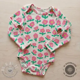 Jersey RIB JENNIFER BOURON Flowers natural pink ORGANIC