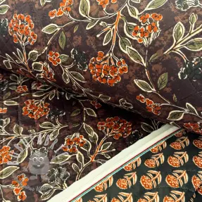 Velluto VELVET QUILT Flowers leaves dark brown