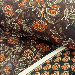 Velluto VELVET QUILT Flowers leaves dark brown
