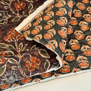 Velluto VELVET QUILT Flowers leaves dark brown