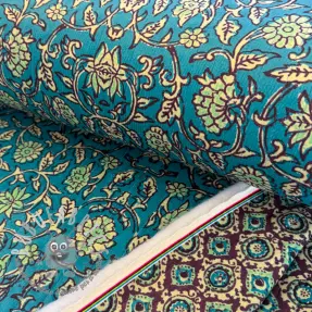 Velluto VELVET QUILT Flowers abstract petrol