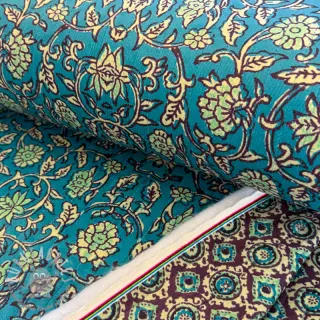 Velluto VELVET QUILT Flowers abstract petrol