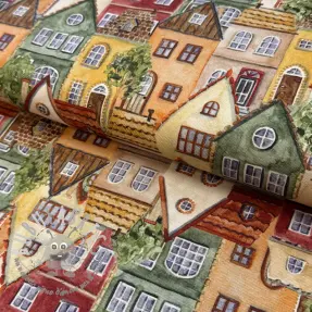 Tessuto decorativo premium Rustic village house digital print