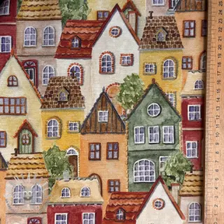 Tessuto decorativo premium Rustic village house digital print