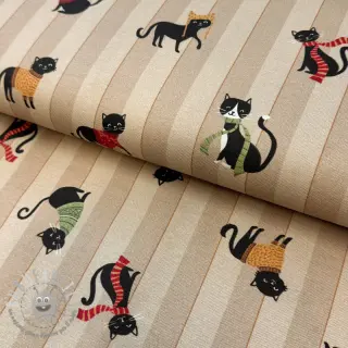 Tessuto decorativo premium Cat frost friends taupe digital print