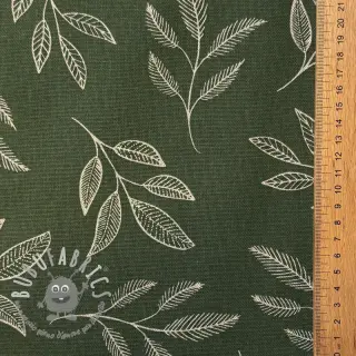 Tessuto decorativo Linenlook Elegant leaf branch army