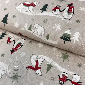 Tessuto decorativo Linenlook Little penguin red