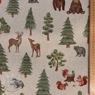 Tessuto decorativo Linenlook Wildwood animal scene digital print