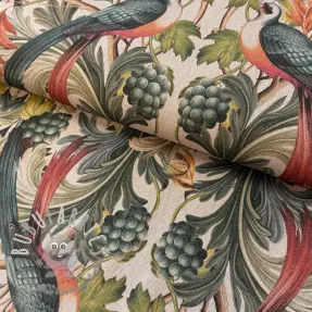 Tessuto decorativo Linenlook Leafy paradise bird digital print