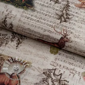 Tessuto decorativo Linenlook Forest deer song digital print