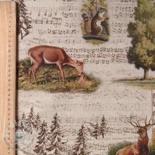 Tessuto decorativo Linenlook Forest deer song digital print