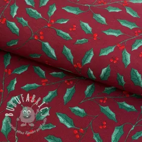 Tessuto decorativo premium Holly Branch Xmas wine