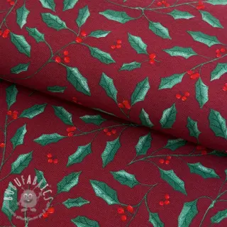 Tessuto decorativo premium Holly Branch Xmas wine