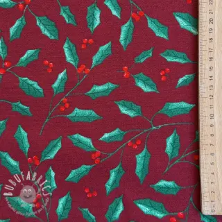 Tessuto decorativo premium Holly Branch Xmas wine