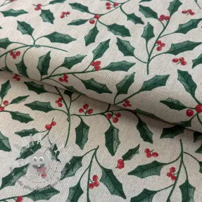 Tessuto decorativo Linenlook Holly branch Xmas