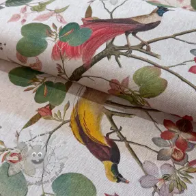 Tessuto decorativo Linenlook Orchid paradise bird digital print