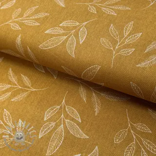 Tessuto decorativo Linenlook Elegant leaf branch yellow