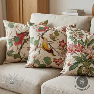 Tessuto decorativo Linenlook Orchid paradise bird digital print