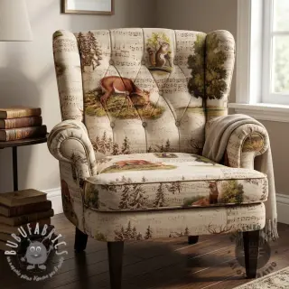 Tessuto decorativo Linenlook Forest deer song digital print