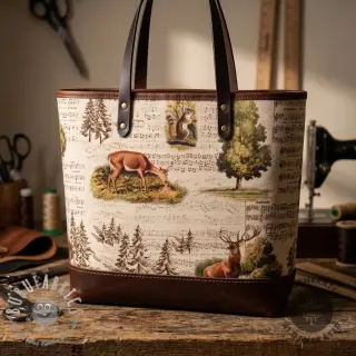 Tessuto decorativo Linenlook Forest deer song digital print