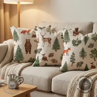 Tessuto decorativo Linenlook Wildwood animal scene digital print