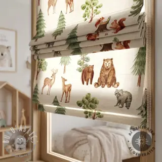 Tessuto decorativo Linenlook Wildwood animal scene digital print