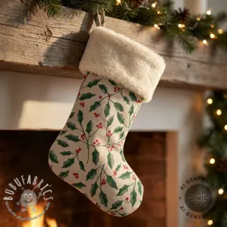 Tessuto decorativo Linenlook Holly branch Xmas