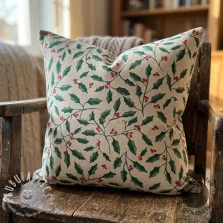 Tessuto decorativo Linenlook Holly branch Xmas