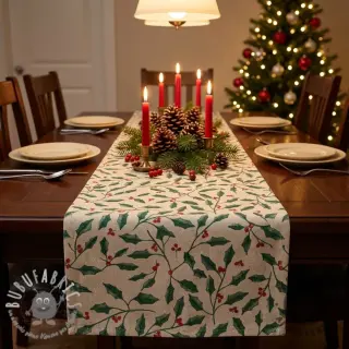 Tessuto decorativo Linenlook Holly branch Xmas