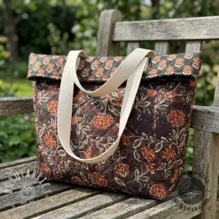 Velluto VELVET QUILT Flowers leaves dark brown