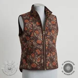Velluto VELVET QUILT Flowers leaves dark brown