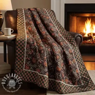 Velluto VELVET QUILT Flowers leaves dark brown