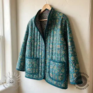 Velluto VELVET QUILT Flowers abstract petrol