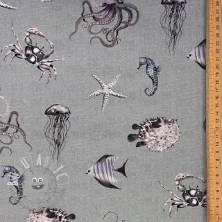 Tessuto decorativo Underwater animals grey digital print