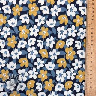 Jersey GLITTER Flowers navy