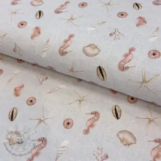 Tessuto decorativo Shells linen ecru digital print