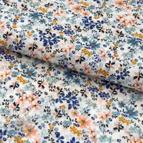 Tessuto di cotone VOILE Flowers blue digital print
