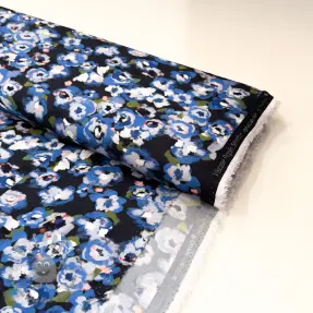 Viscosa POPLIN STRETCH Painted flowers navy digital print