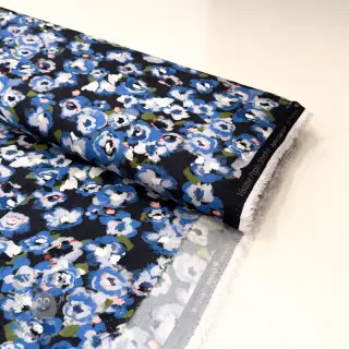 Viscosa POPLIN STRETCH Painted flowers navy digital print