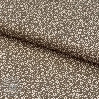 Tessuto di cotone Flowers and dots moss green