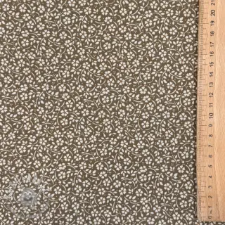 Tessuto di cotone Flowers and dots moss green