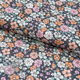 Tessuto di cotone Flowers navy ORGANIC