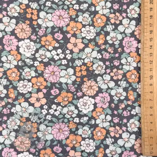 Tessuto di cotone Flowers navy ORGANIC