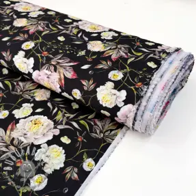 Tessuti per abbigliamento da donna e occasioni speciali MAGNOLIA STRETCH Flowers bouquet black