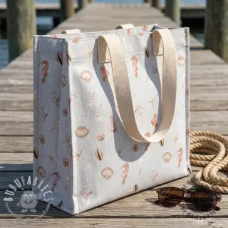 Tessuto decorativo Shells linen ecru digital print