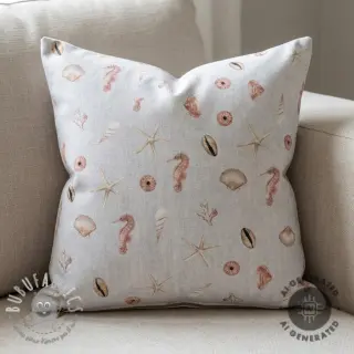 Tessuto decorativo Shells linen ecru digital print