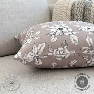Tessuto decorativo Flowers taupe digital print