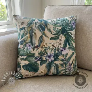 Tessuto decorativo Banana leaves linen digital print
