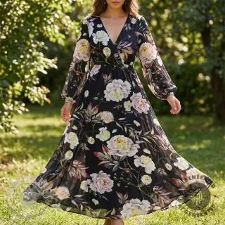 Tessuti per abbigliamento da donna e occasioni speciali MAGNOLIA STRETCH Flowers bouquet black